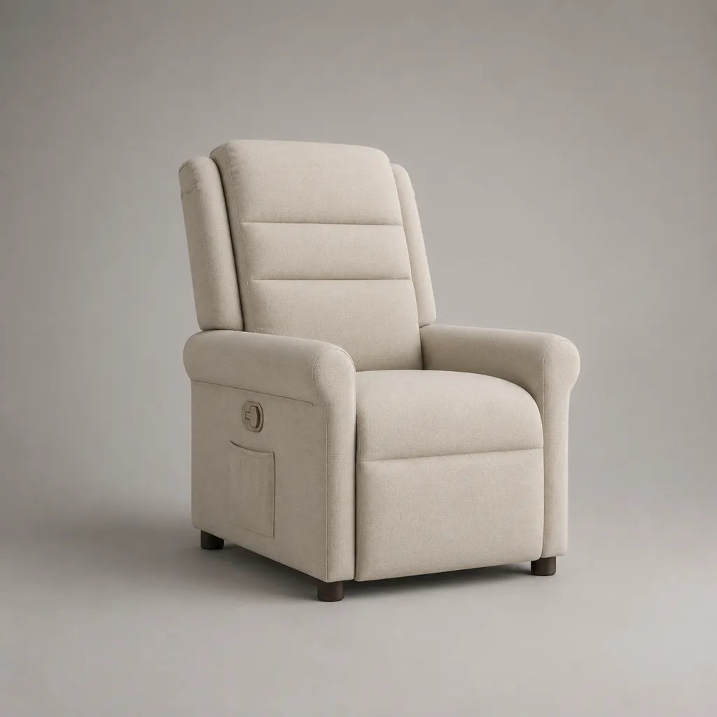Relaxsessel mit manueller Liegefunktion, Polyester-Bouclé, hohe Rückenlehne, Creme, 75 × 90 × 103 cm
