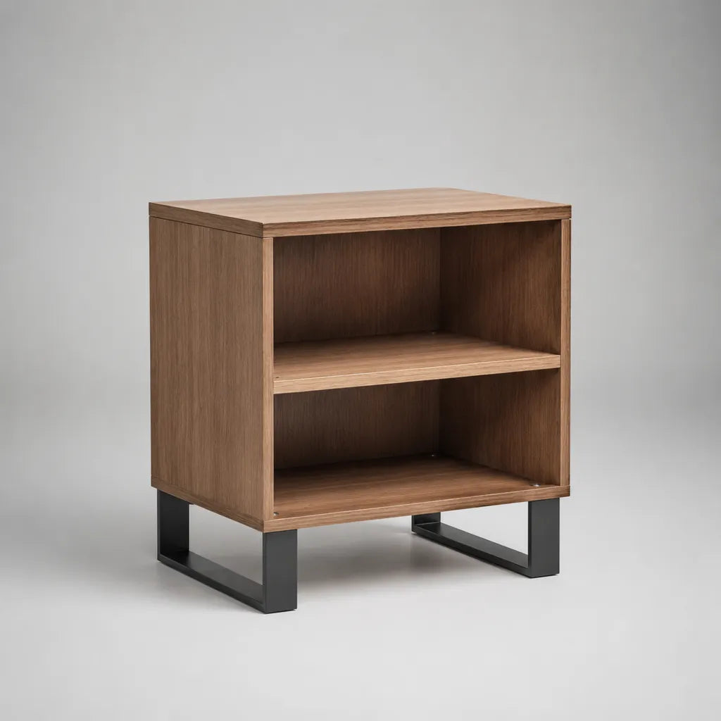 Nachttisch mit 2 offenen Fächern, Holz und Stahl, Walnussbraun/Schwarz, 45 × 40 × 55 cm