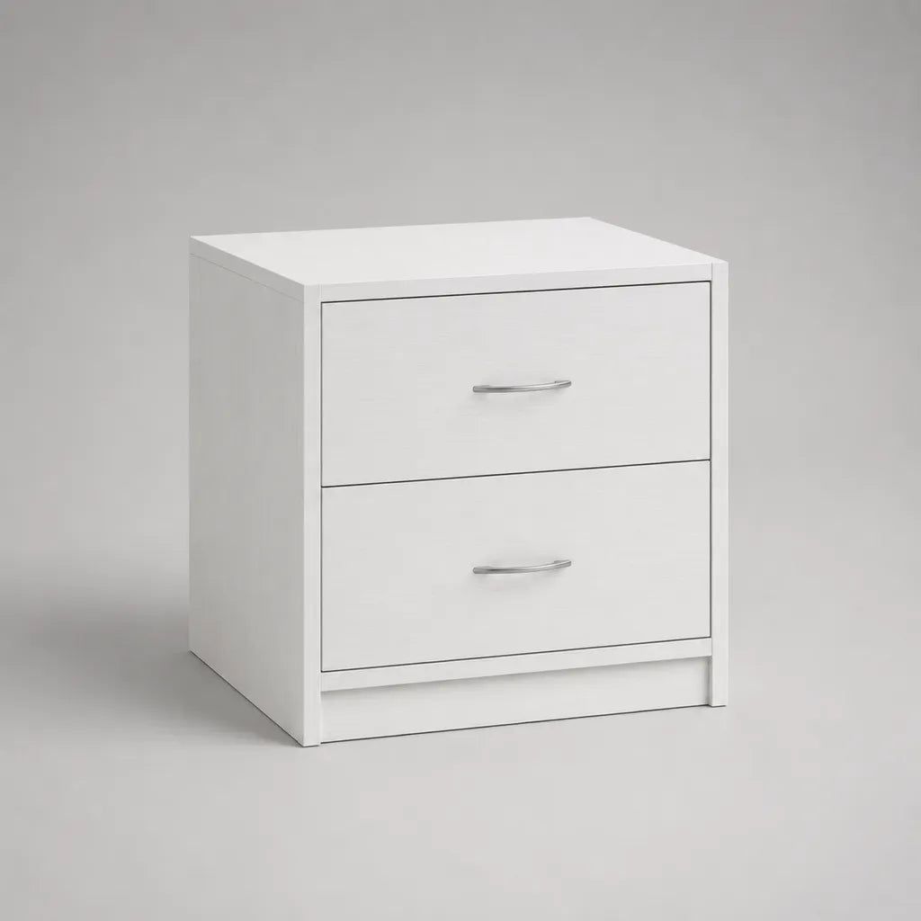 Nachttisch aus melaminbeschichteter Spanplatte mit 2 Schubladen, Weiß, 45 × 40 × 55 cm