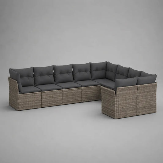 Gartensofa-Ecksofa, 7-teilig, 7-Sitzer, aus PE-Polyrattan und Metall mit Polyesterkissen, L-Form, Grau/Anthrazit, 325 × 195 × 74 cm
