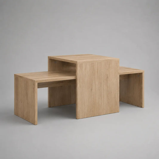 3-teiliges Couchtisch-Set aus melaminharzbeschichteter Spanplatte, Eiche natur, 1 Tisch 60 × 50 × 50 cm und 2 Satztische je 60 × 40 × 40 cm
