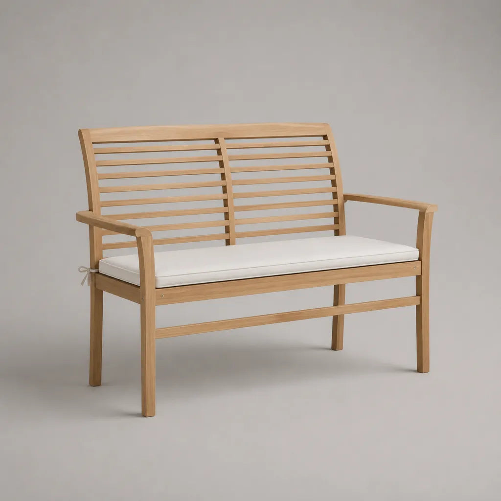 Gartenbank 2-Sitzer aus massivem Akazienholz mit Sitzkissen, Natur/Cremeweiß, 120 × 60 × 90 cm