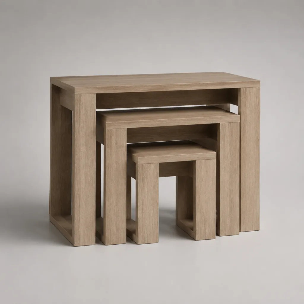 3-teiliges Satztisch-Set aus MDF, rechteckig, Eiche hell, 90 × 40 × 60 cm, 65 × 35 × 45 cm und 40 × 30 × 30 cm