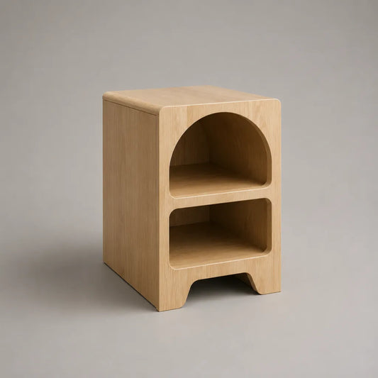 Nachttisch aus MDF mit Eichenfurnier, 2 offene Fächer, Natur, 38 × 35 × 60 cm