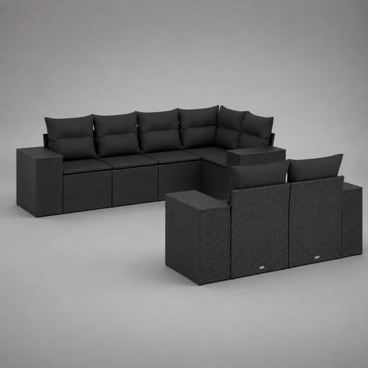 6-Sitzer-Gartensofa-Set in U-Form aus PE-Rattan und Polyester, Schwarz, 294 × 219 × 74 cm