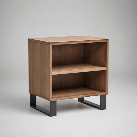 Nachttisch mit 2 offenen Fächern, Holz und Stahl, Walnussbraun/Schwarz, 45 × 40 × 55 cm