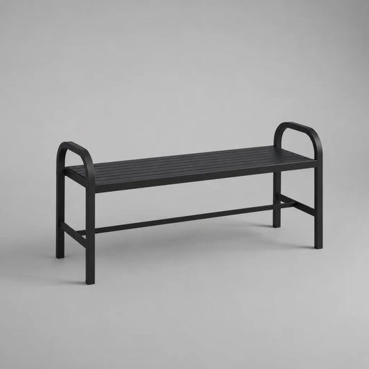 Gartenbank aus Stahl ohne Rückenlehne mit Armlehnen, Schwarz, 120 × 40 × 60 cm