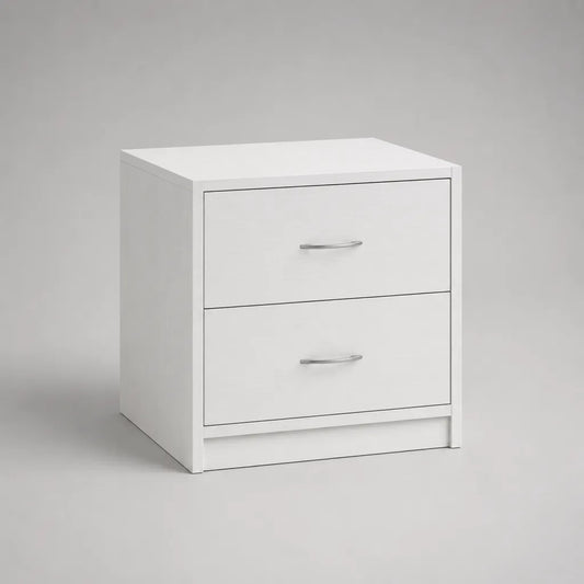 Nachttisch aus melaminbeschichteter Spanplatte mit 2 Schubladen, Weiß, 45 × 40 × 55 cm