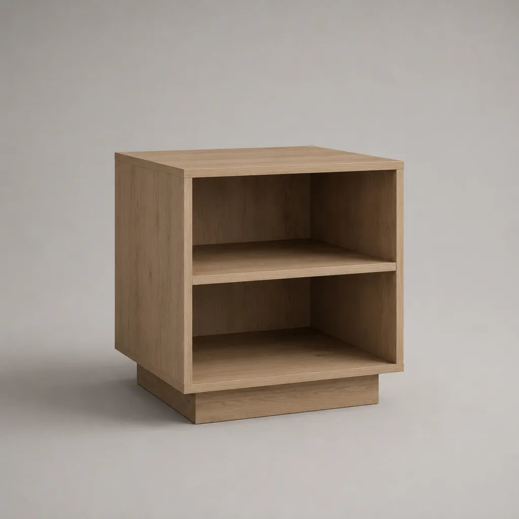 Nachttisch aus Spanplatte mit 2 offenen Fächern, Eiche Natur, 45 × 40 × 55 cm