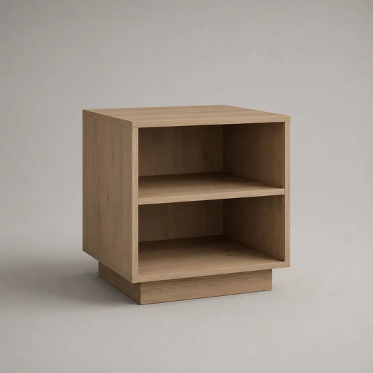Nachttisch aus Spanplatte mit 2 offenen Fächern, Eiche Natur, 45 × 40 × 55 cm